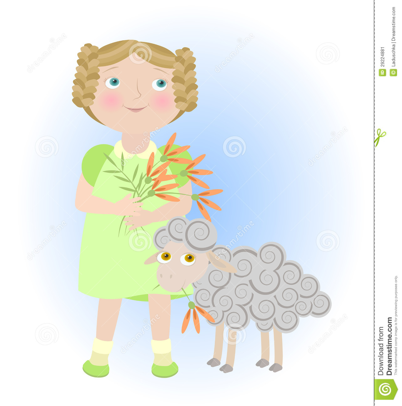 Cartoon Girl With Sheep Illustrating Aries Zodiac Stock Image.
