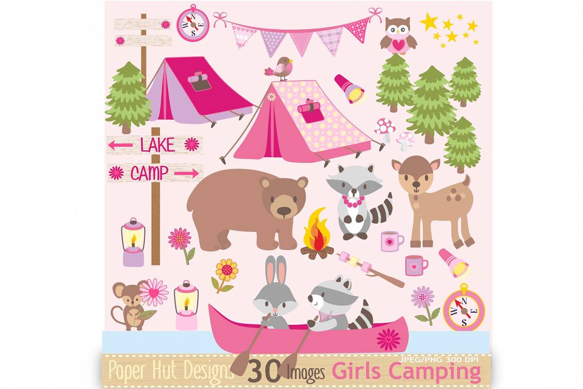 Girls Camping Clipart.