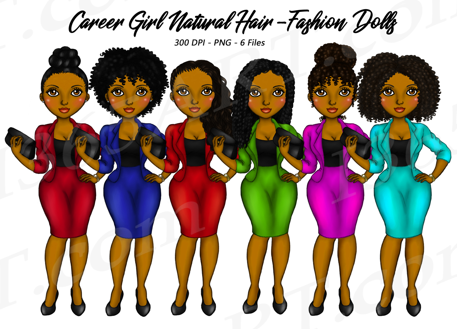 Career Girls Clipart Natural Hair Fashion Dolls PNG.