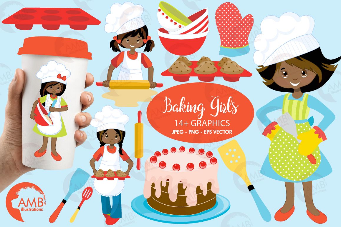 Baking clipart, cooking clipart, Girl chefs clipart, graphics and  illustrations AMB.