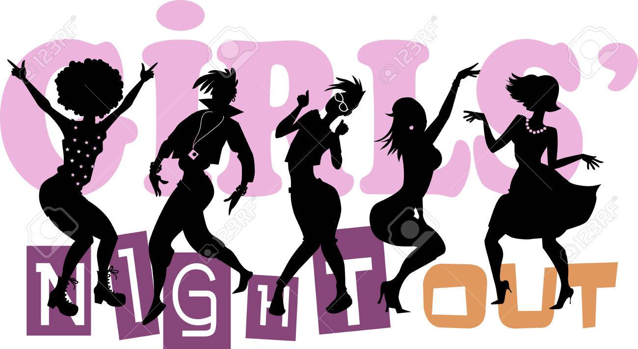 Girls' Night Out, EPS 8 vector illustration with black silhouettes...