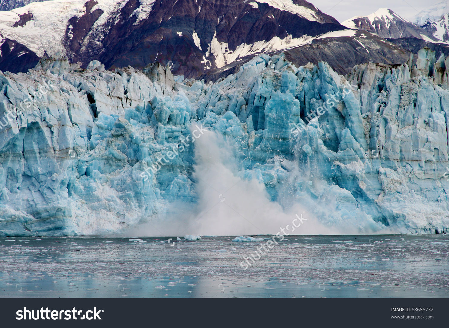 Hubbard Glacier Calving This Longest Tidewater Stock Photo.