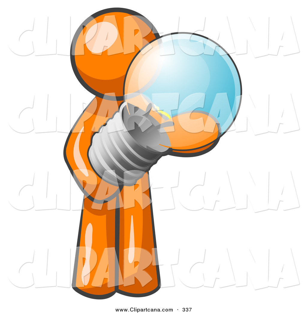 Vector Clip Art of a Shiny Orange Man Holding a Glass Electric.