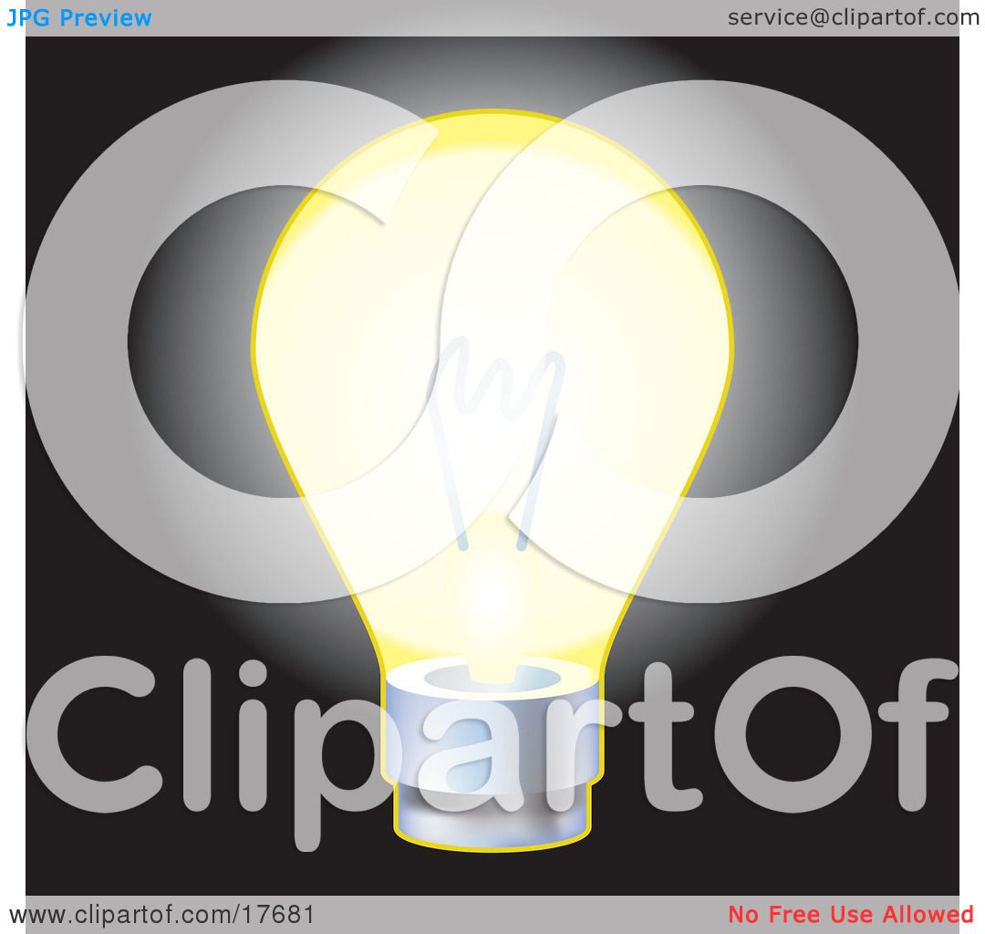 Clipart Illustration of an Illuminated Electric Glass Light Bulb.