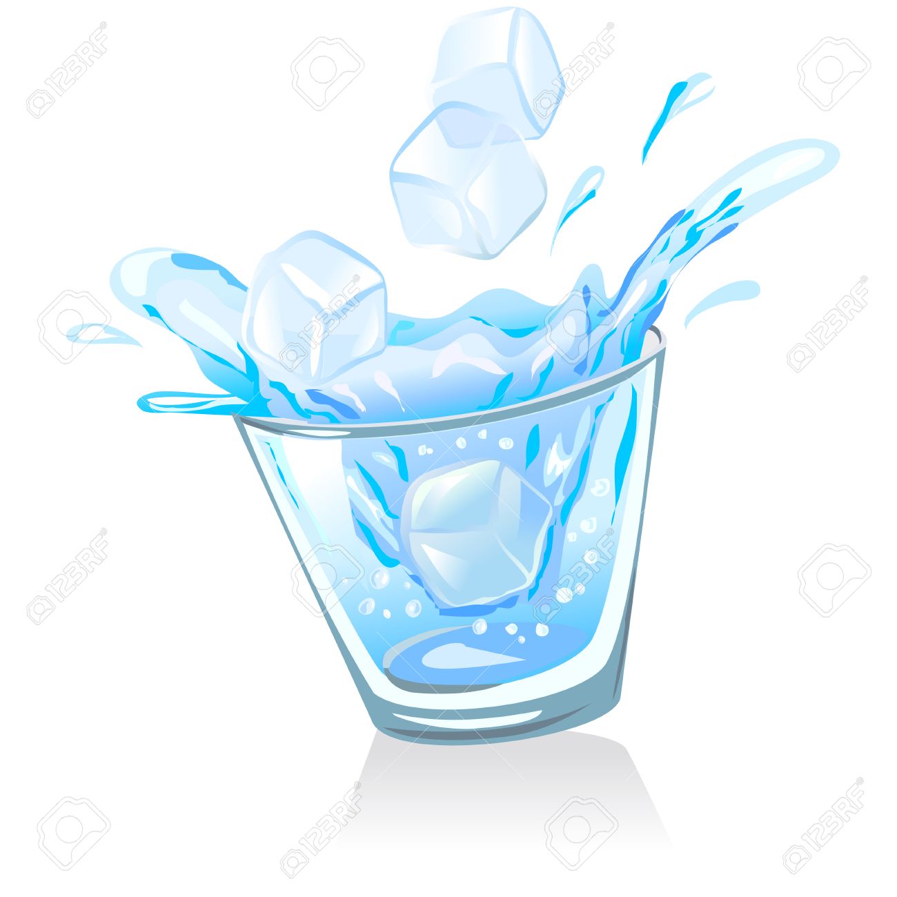 glass with water and ice cubes. vector illustration.