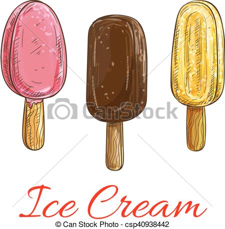EPS Vector of Ice cream sketch with chocolate and fruity glaze.