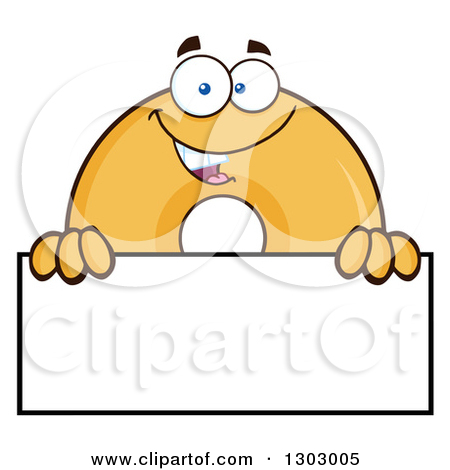 Clipart of a Cartoon Happy Round Glazed or Plain Donut Character.