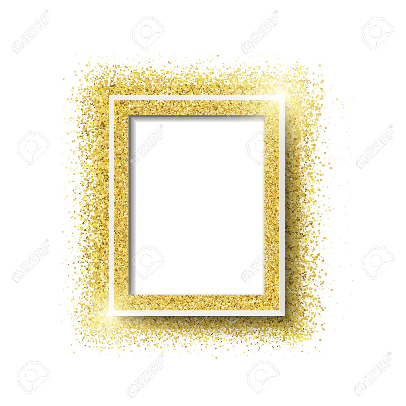 Golden glitter frame on white background. Vector illustration..