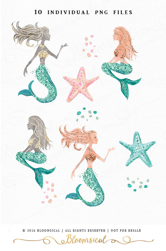 Glitter Mermaid Clip Art.