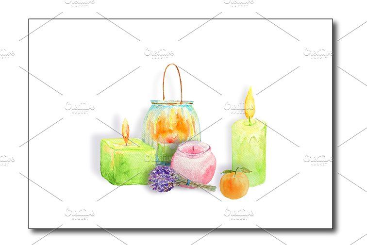 Watercolor Clipart Glowing Candles #jars#shapes#perfect.