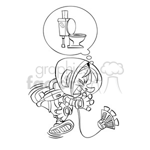 astronaut has to go to the bathroom in black and white clipart.  Royalty.