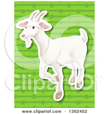 Clipart of a White Goat Walking in a Pasture by a Fence and Autumn.