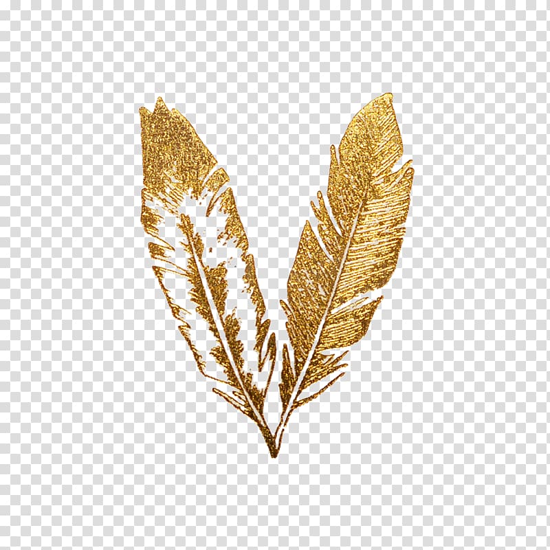 Feather Gold Flash Tattoo, gold texture transparent.