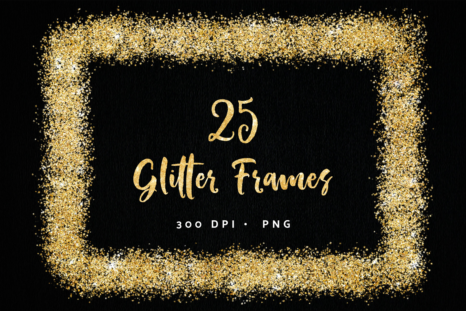 Gold Glitter Overlay Frames Borders Clipart.