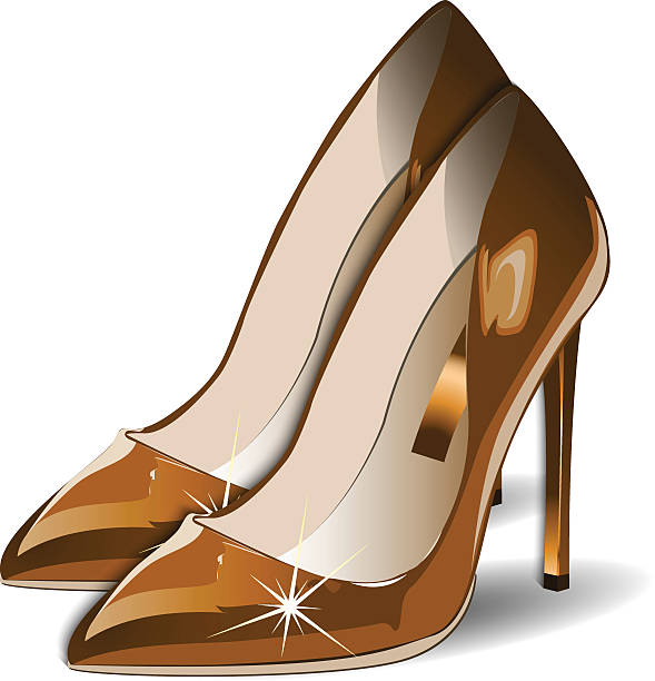Cartoon Of The Gold High Heeled Shoes Illustrations, Royalty.
