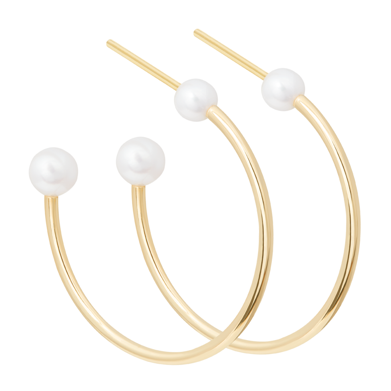 Pearl Hoop Earrings in Gold.