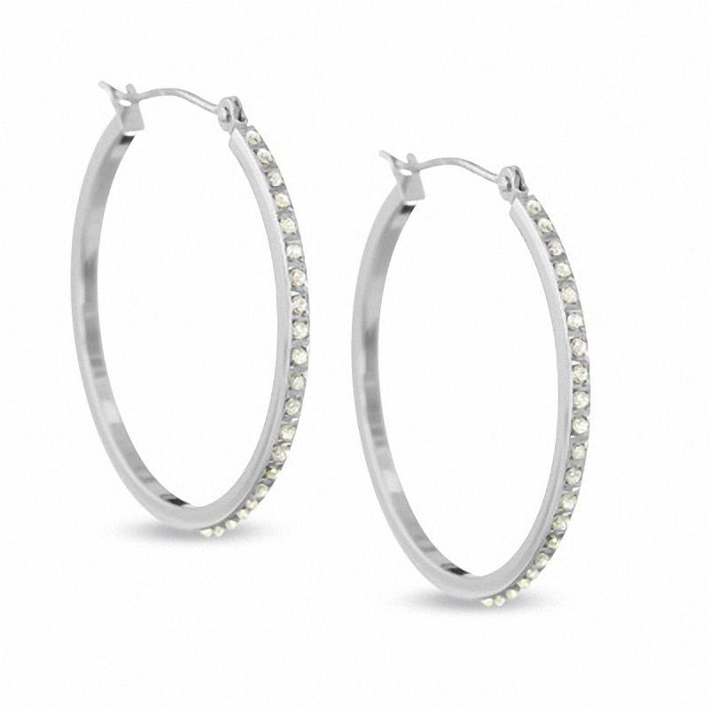 Diamond Fascination™ 30mm Round Hoop Earrings in 14K White Gold.