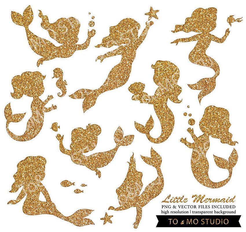 Gold Glitter Little Mermaid Clip Art.