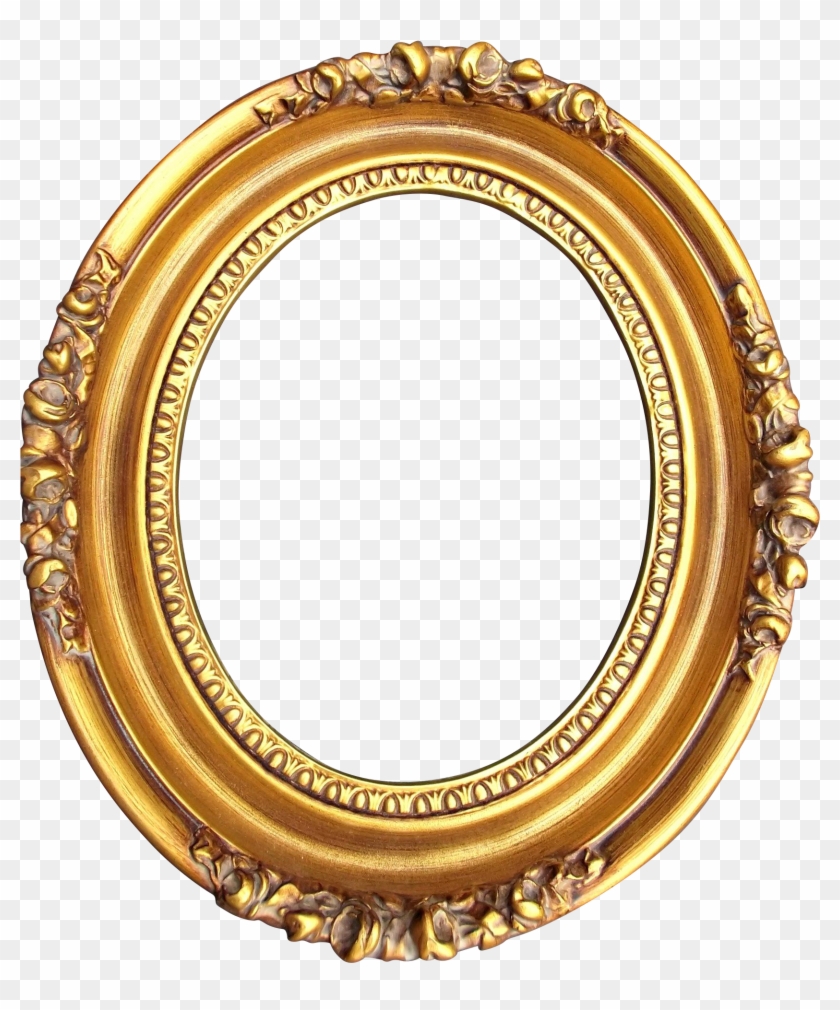 A Vintage Gold Washed Wood, Gesso Oval Frame With Roses,.