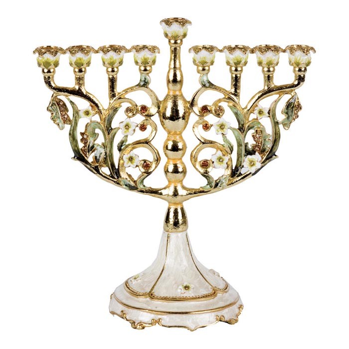 24K Gold Plated Hanukah Menorah Ivory and White Forget.