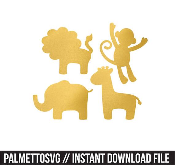 safari animals gold foil clip art png svg dxf file file silhouette cricut  baby shower kids animals clip art.