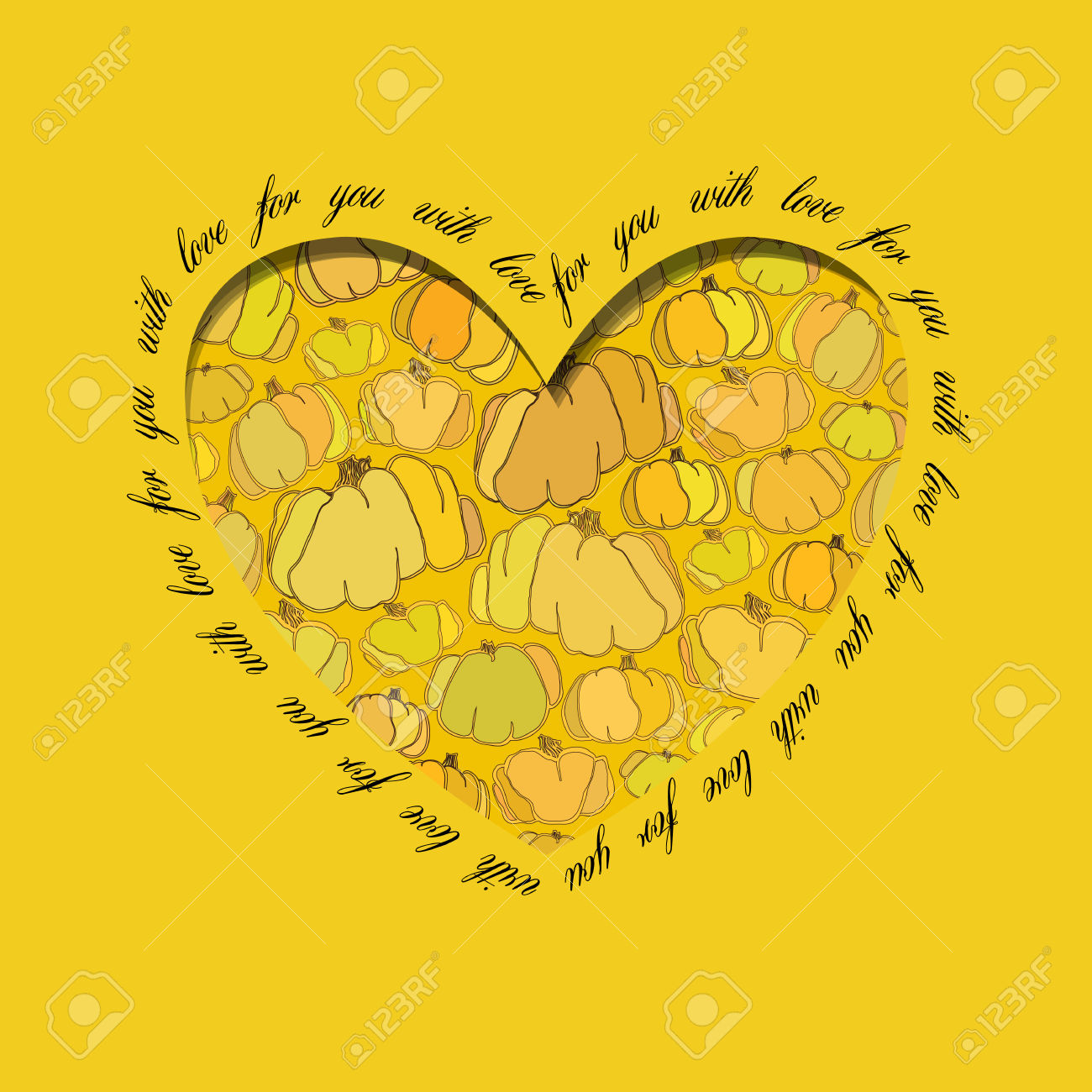 Love Card. Golden Autumn Background With Heart Design Of Orange.