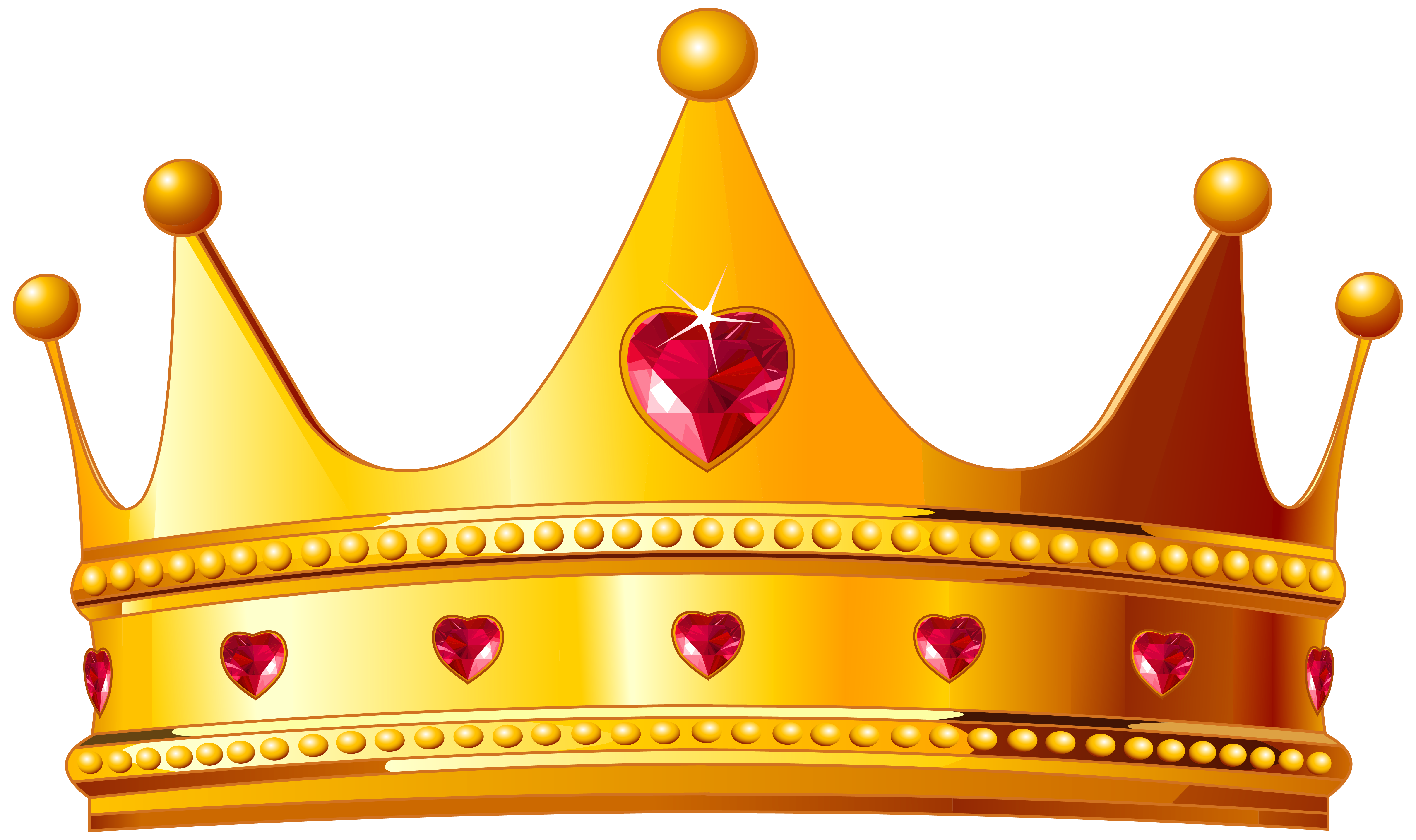 Golden Crown with Hearts PNG Clipart Image.