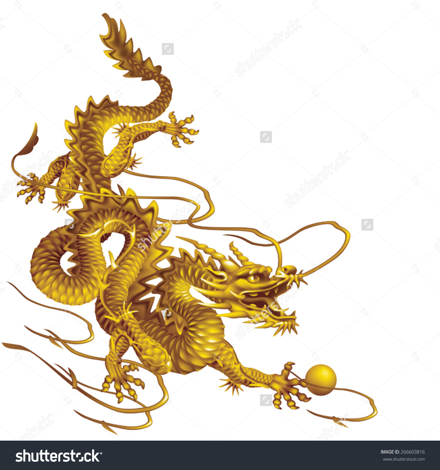 Golden Dragon Running Down Diagonally On Stock Vector 266603816.