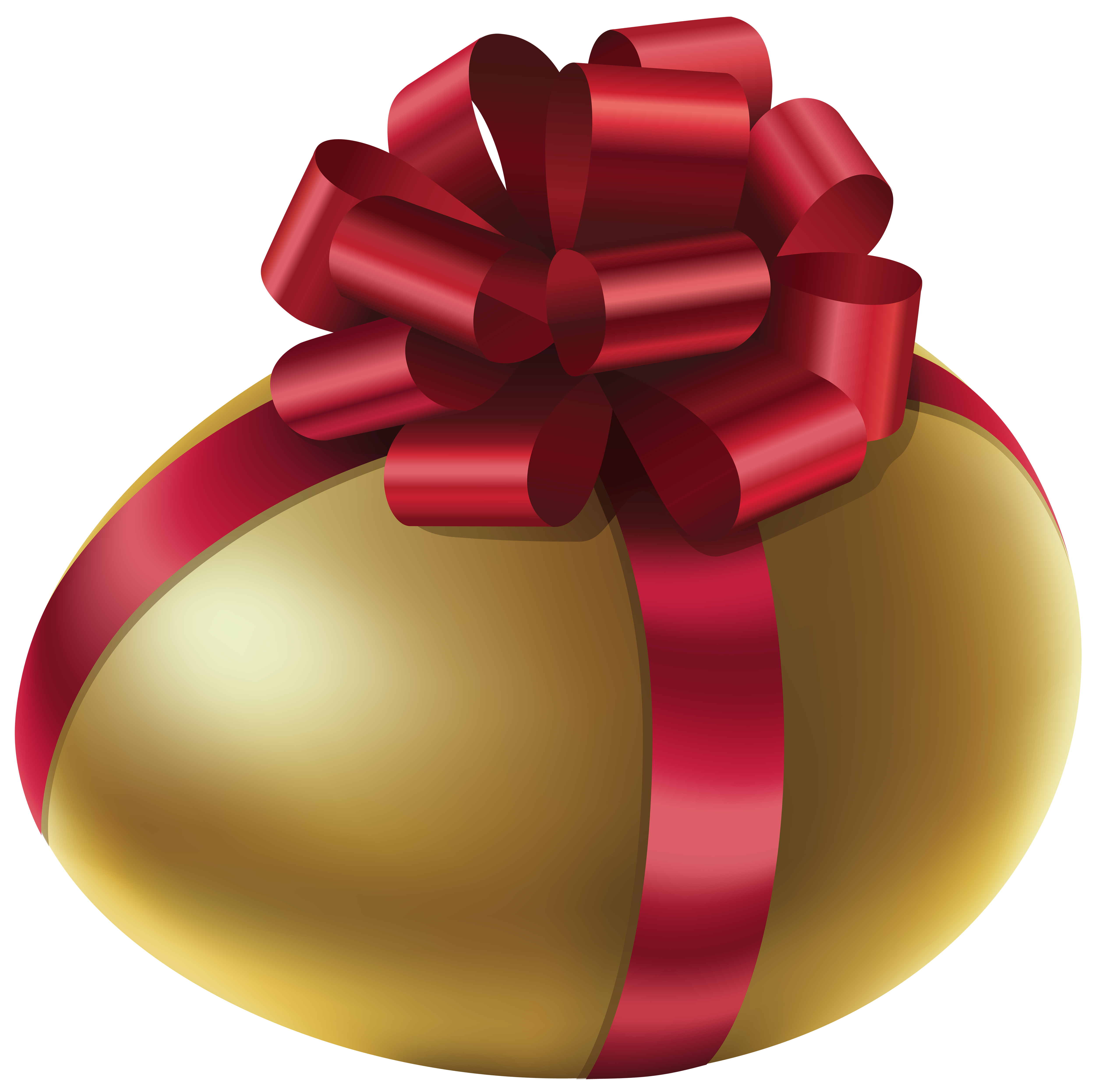 Easter Golden Egg with Red Bow PNG Clip Art Image.