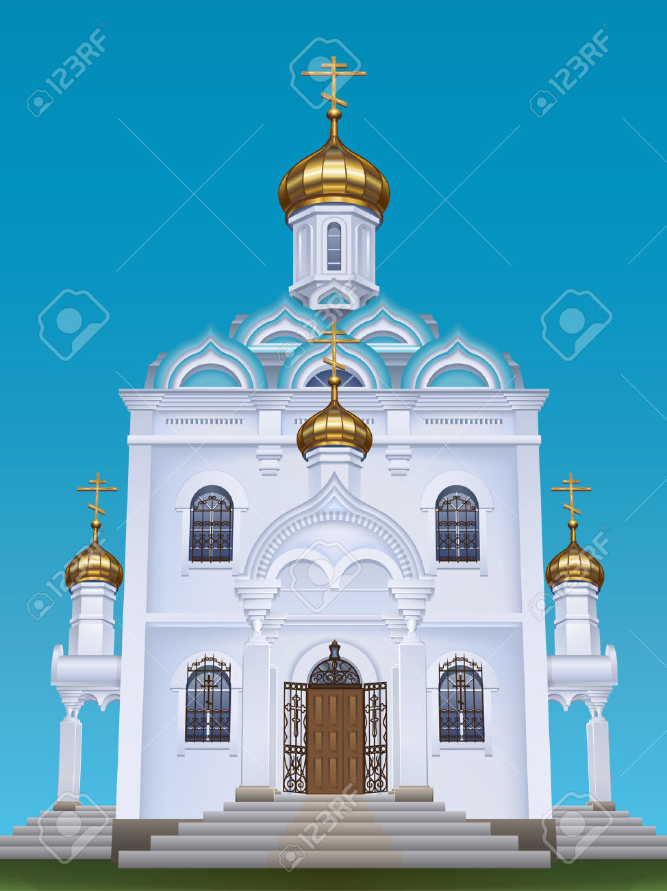 Russian Orthodox Church With Typical Golden Onion Domes Royalty.