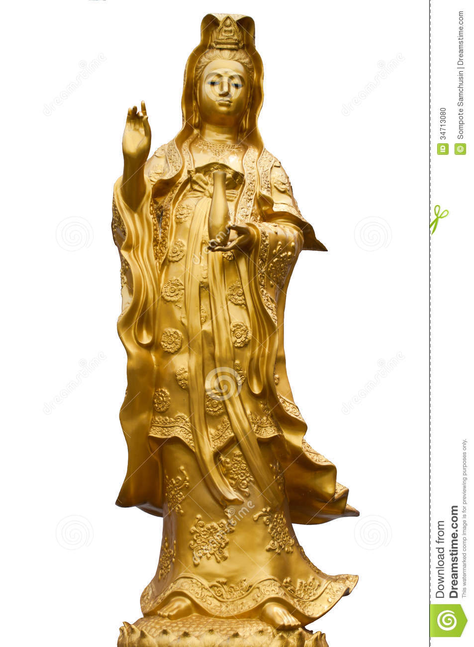 Golden Statue Of Guanyin Stock Photo.