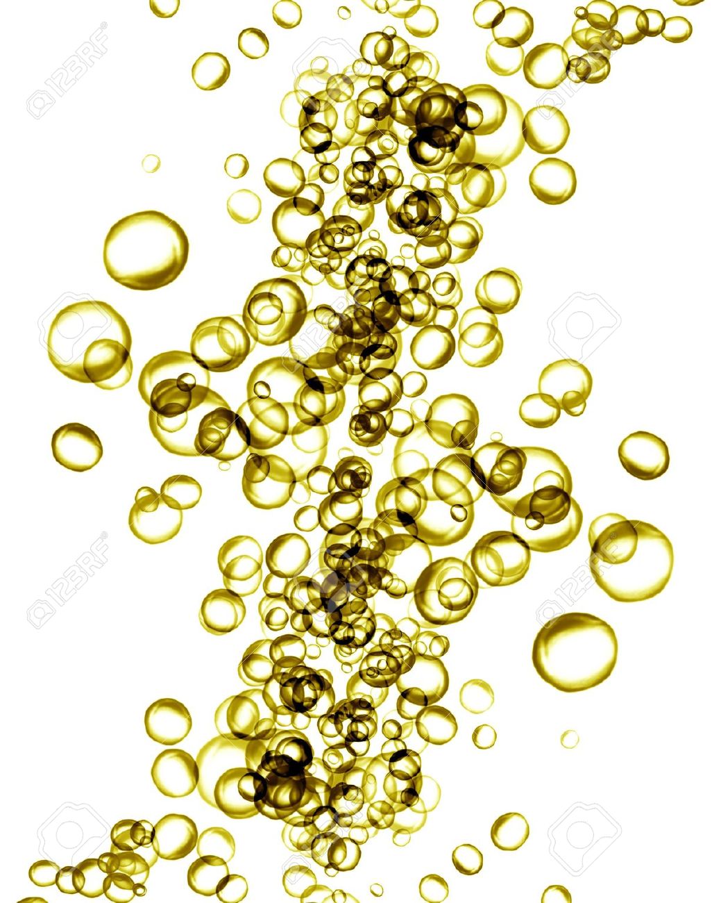 Golden Water Bubbles On A White Background Stock Photo, Picture.