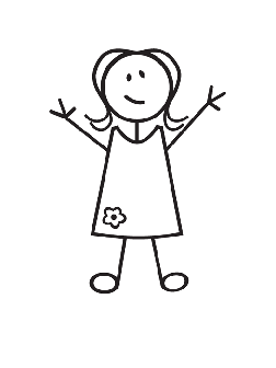 Stick figure girl clipart black and white.