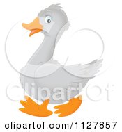 Cartoon Of A Retro Vintage Black And White Gosling Flapping Its.