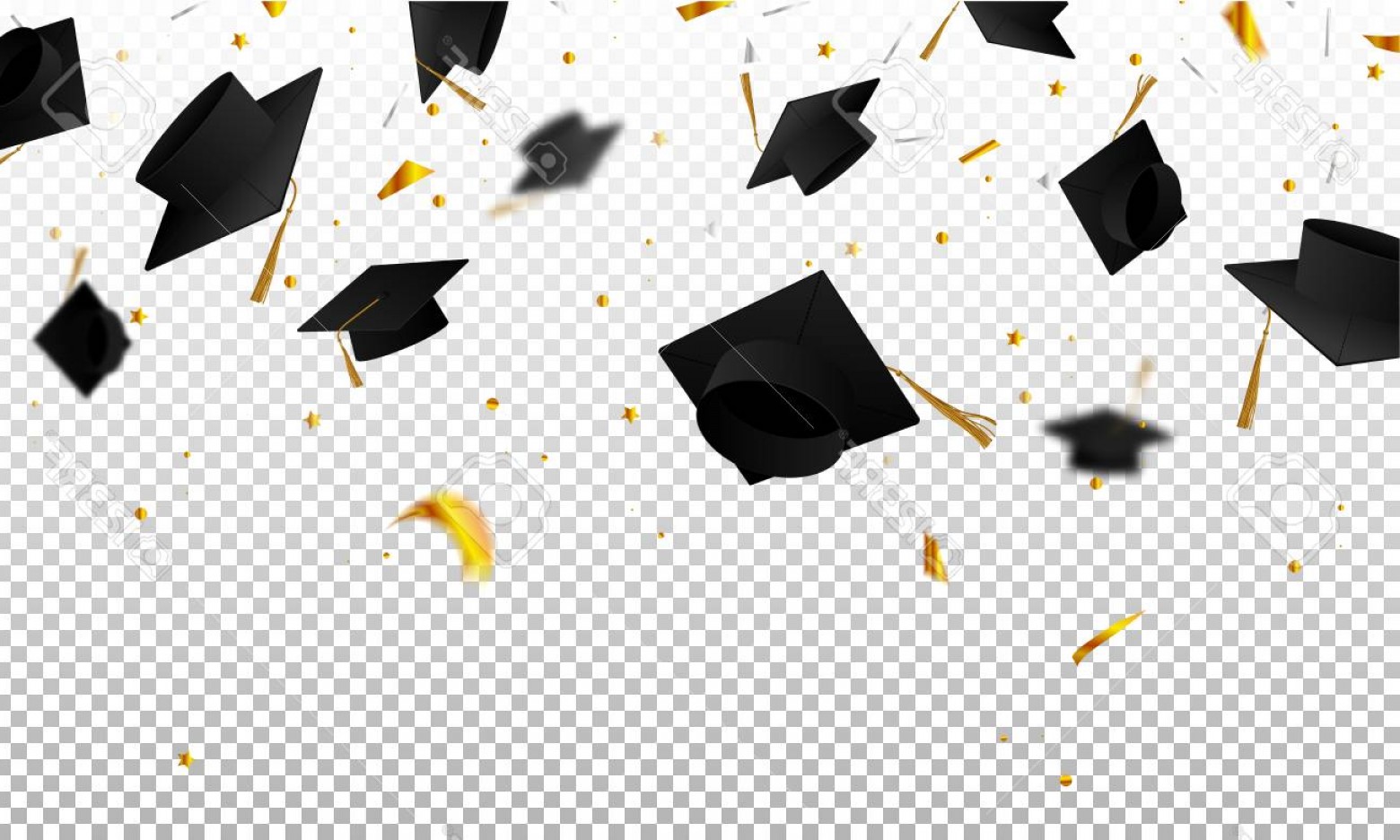Photostock Vector Graduate Caps And Confetti On A Transparent.
