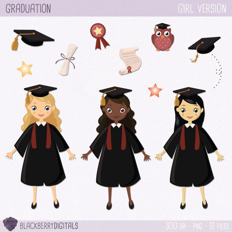 Graduation Clipart Set, graduation girls, graduation clip art, graduation  girls clipart, commercial use with Instant Download.