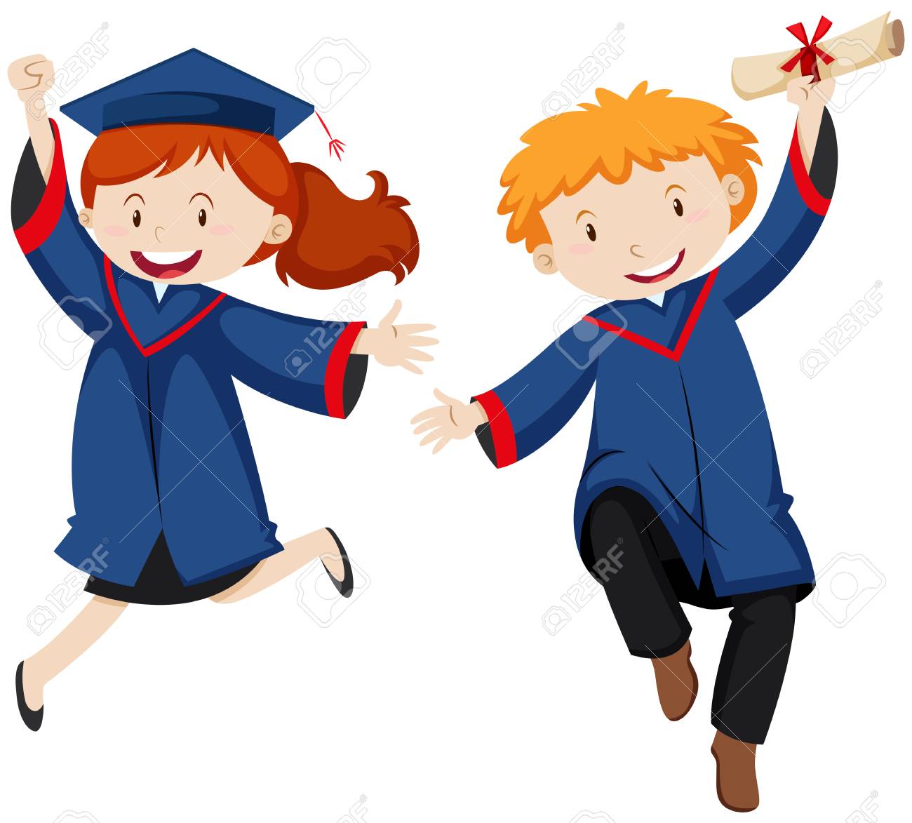 Boy and girl in graduation gown illustration.