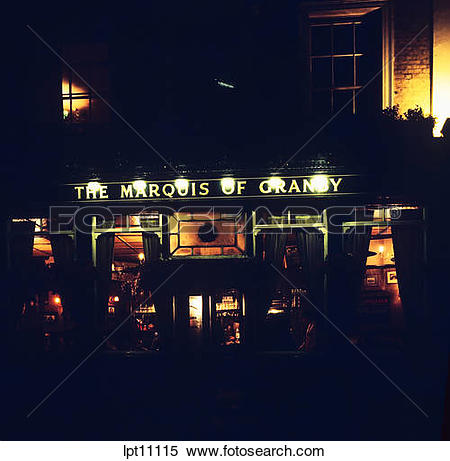 Stock Image of MARQUIS OF GRANBY PUB AT NIGHT LONDON ENGLAND GB UK.