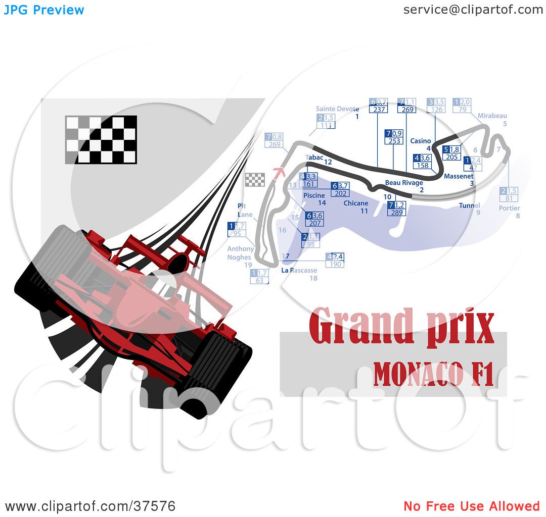 Clipart Illustration of a Red Formula One Race Car With The Grand.