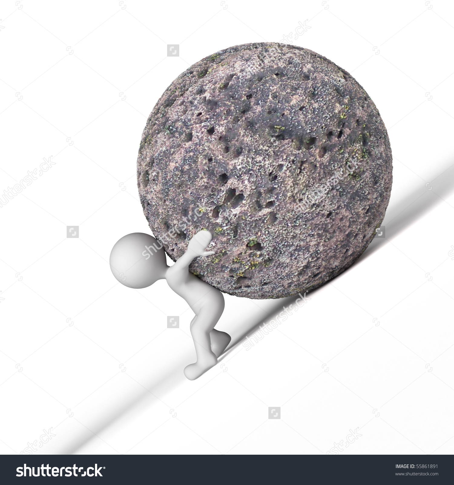 Man Pushes Stone Ball Stock Illustration 55861891.