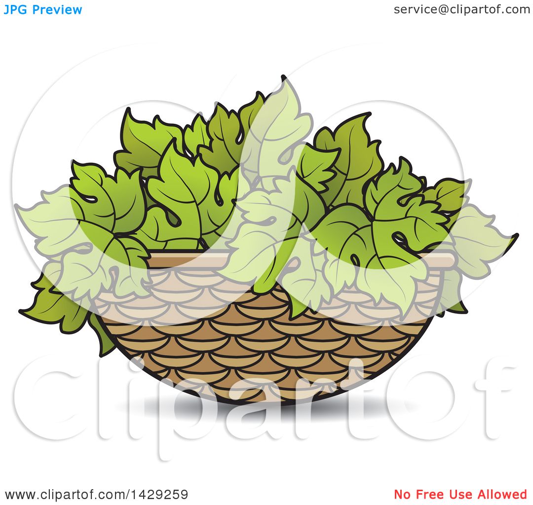 Clipart of a Basket of Grape Leaves.