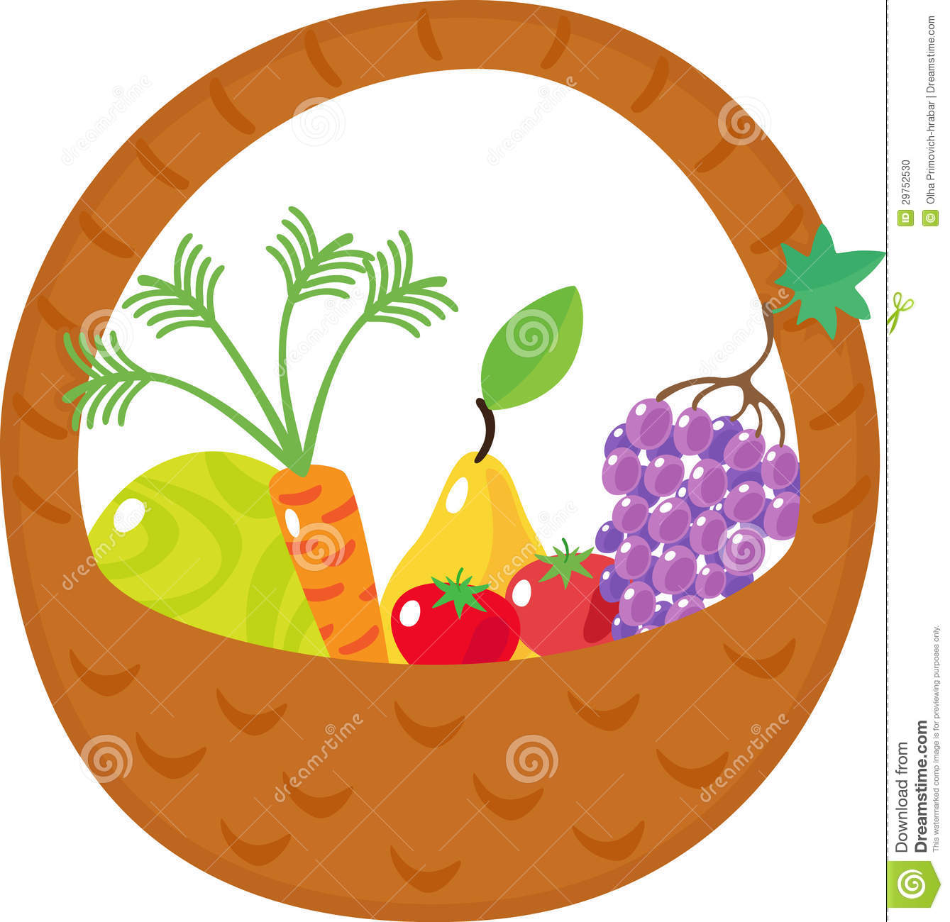 Basket With Cabbage, Carrots, Grapes, Pears, Tomat Stock Photo.