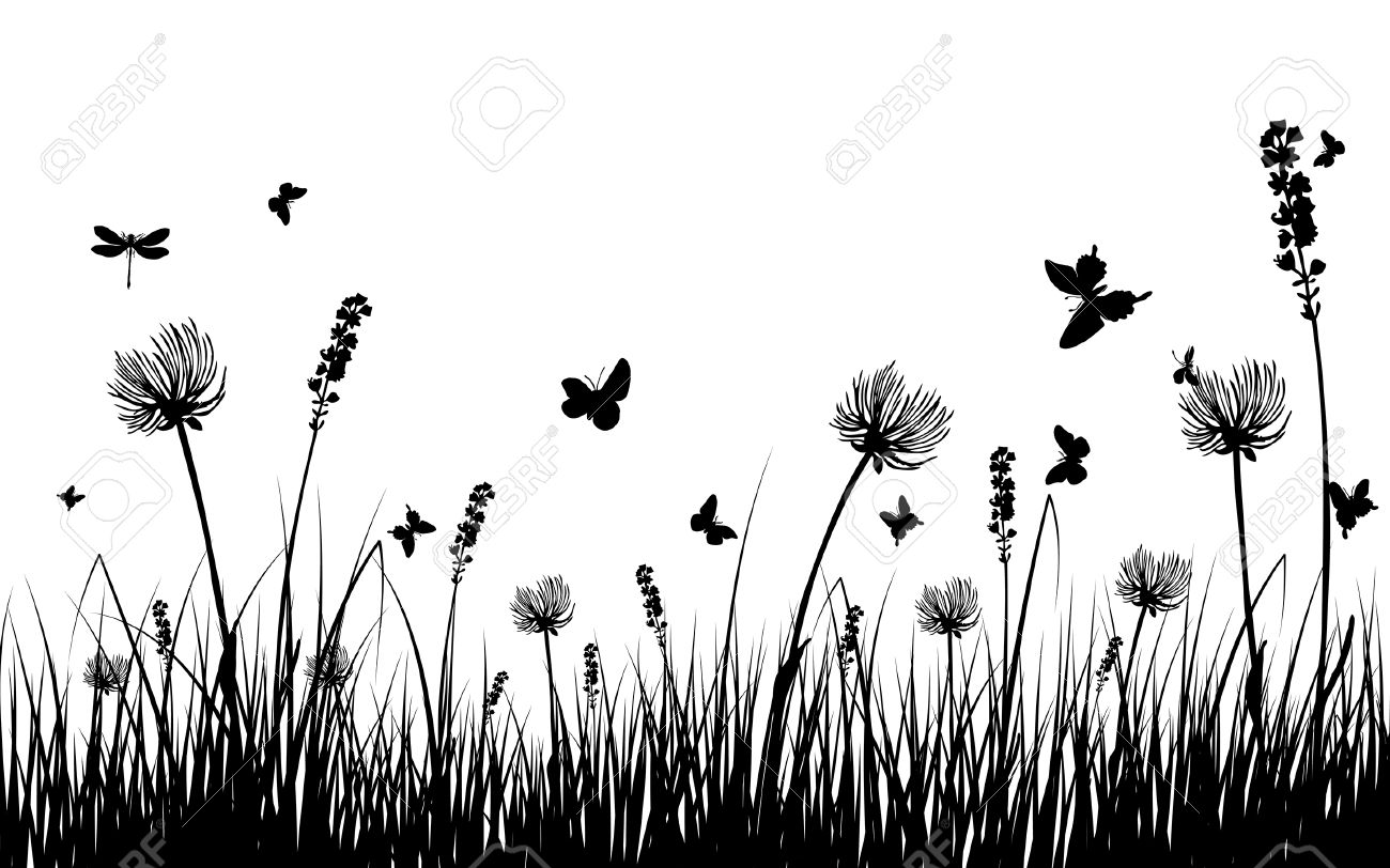 Vector Grass Silhouettes Background For Design Use. 16:10 Royalty.