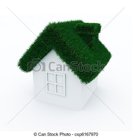 Stock Illustration of House with green grass roof..