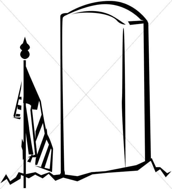 Blank Tombstone with Memorial American Flag.