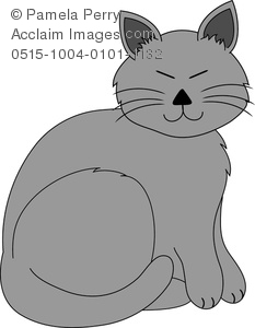 Clip Art Image of a Cartoon Sleepy Gray Cat.