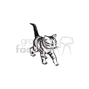 Gray kitten with tabby stripes clipart. Royalty.