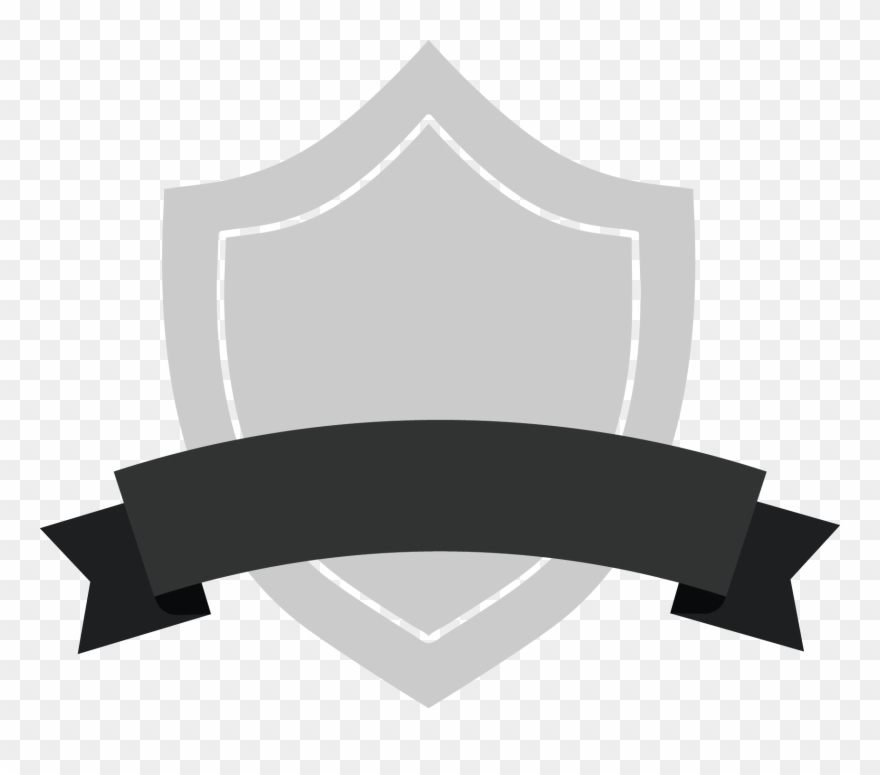 Gray Shield Badge With Black Ribbon.