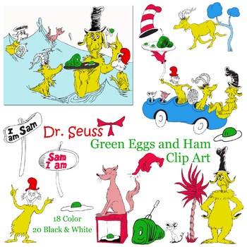 Green Eggs & Ham Clip Art, Dr. Seuss Clipart, Hand drawn Dr. Seuss.