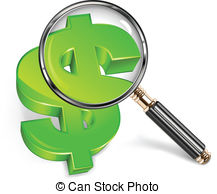 Vector Clip Art of Magnifying glass focusing the dollar sign money.